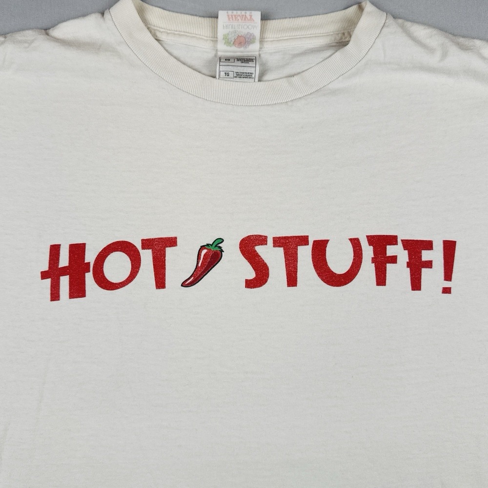 Vintage 90s Hot Stuff Chili Pepper T-Shirt XL White Fruit of the Loom